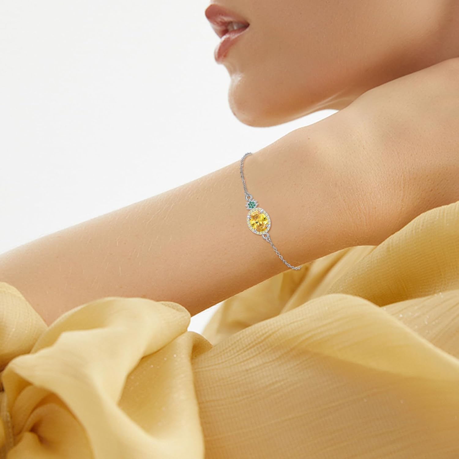 VONALA Pineapple Bracelet Sterling Silver Hawaiian Charm Yellow Crystal Bracelet Pineapple Jewelry Gift For Women - Image 2