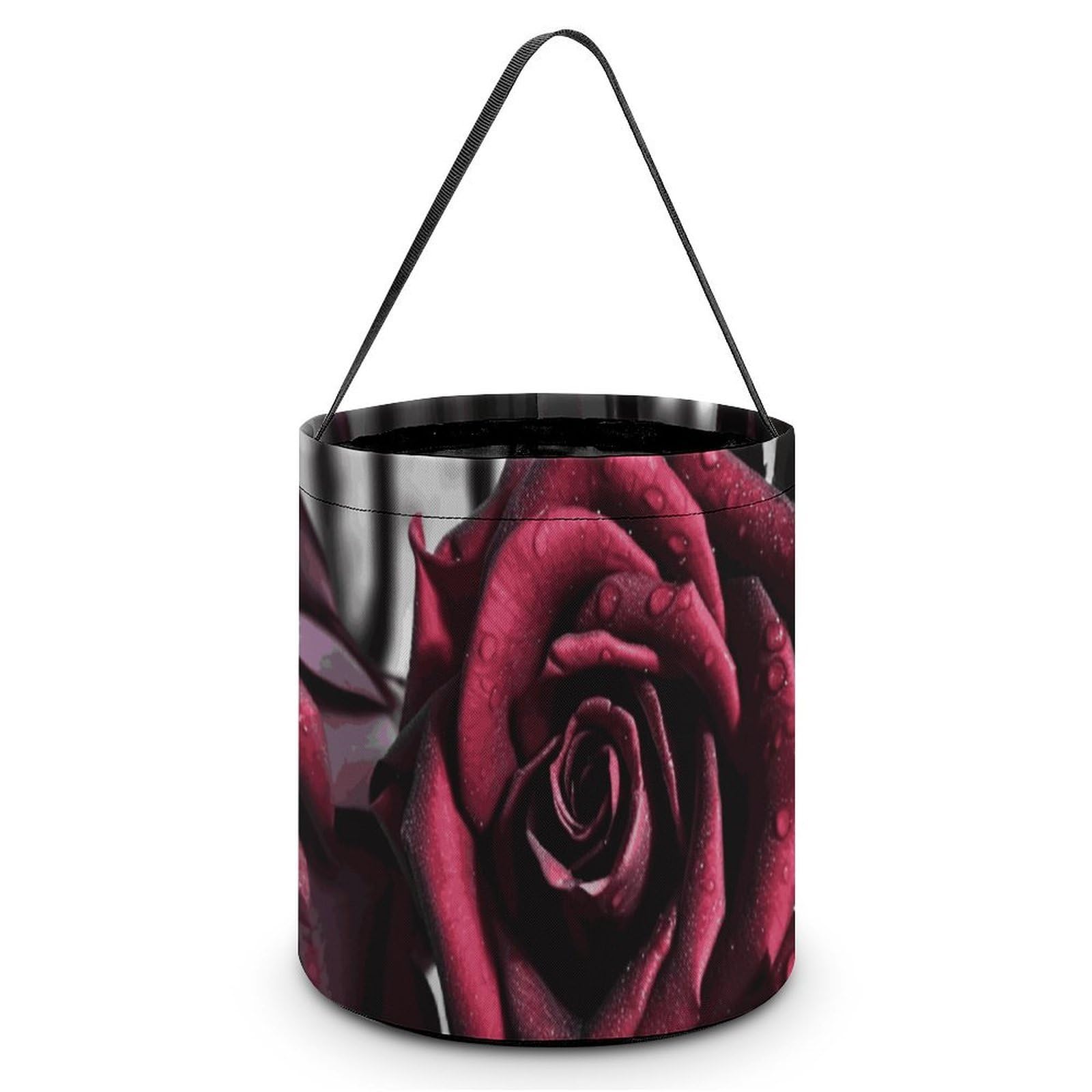 JTREHY Gothic Roses Candy Basket Hand-held Portable Candy Basket Collapsible Reusable Candys Bags Trick Or Treat Bags Party Festival Gift Bucket