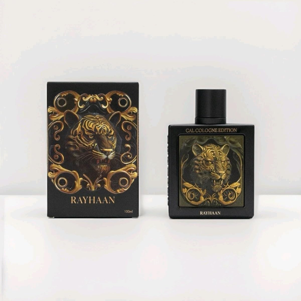 RayhaanTiger Cal Cologne Edition Extrait de parfum en vaporisateur unisexe 3,4 oz – 30 % huile parfumée de luxe avec oud, safran, ambre, vanille et bois de santal | 100 ml avec autocollant Kajal
