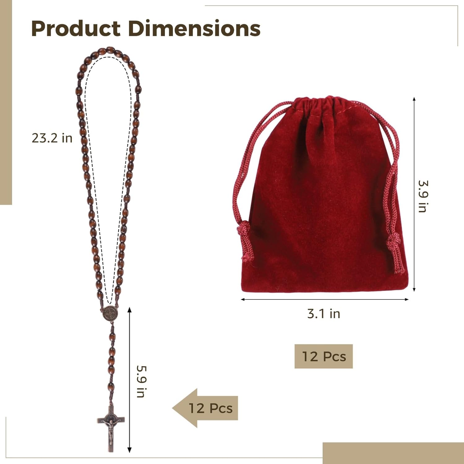 Homaisson 12 Pack Wooden Rosary Beads Necklace with Crucifix Cross - Dark Brown Catholic Rosary for Men Women, Baptism Favors, First Communion Gifts, Bulk Rosarios Catolicos - Image 4