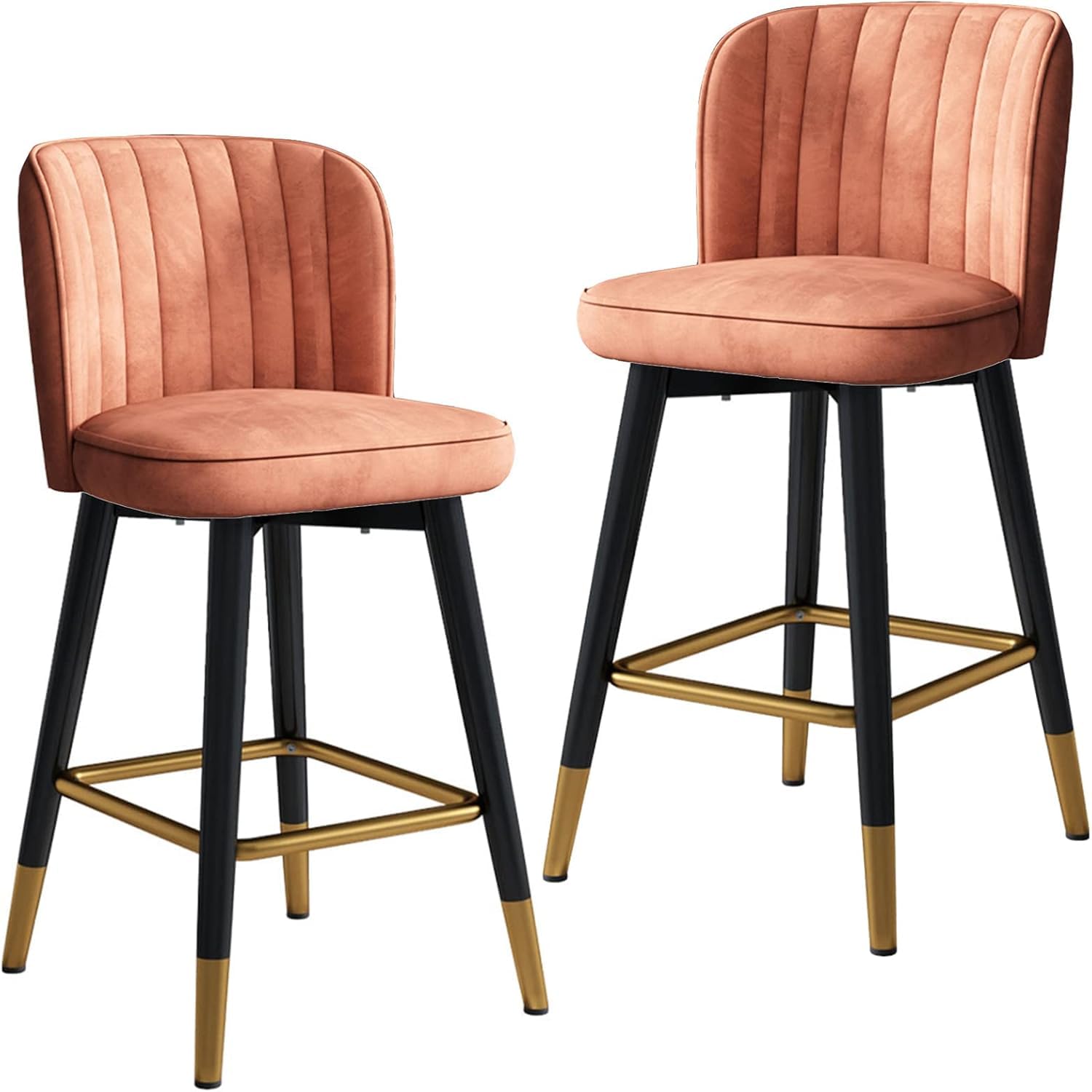 Tabourets de bar avec dossier en velours ergonomique pour soulager le dos | Lot de 2
