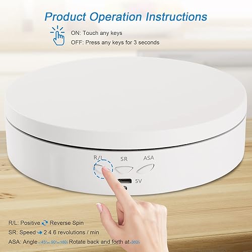 Miniatura 43 de Soporte de exhibición giratorio motorizado, carga de 5 pulgadas/11 libras, plataforma giratoria de 360° para relojes de joyería, modelos 3D, pastel