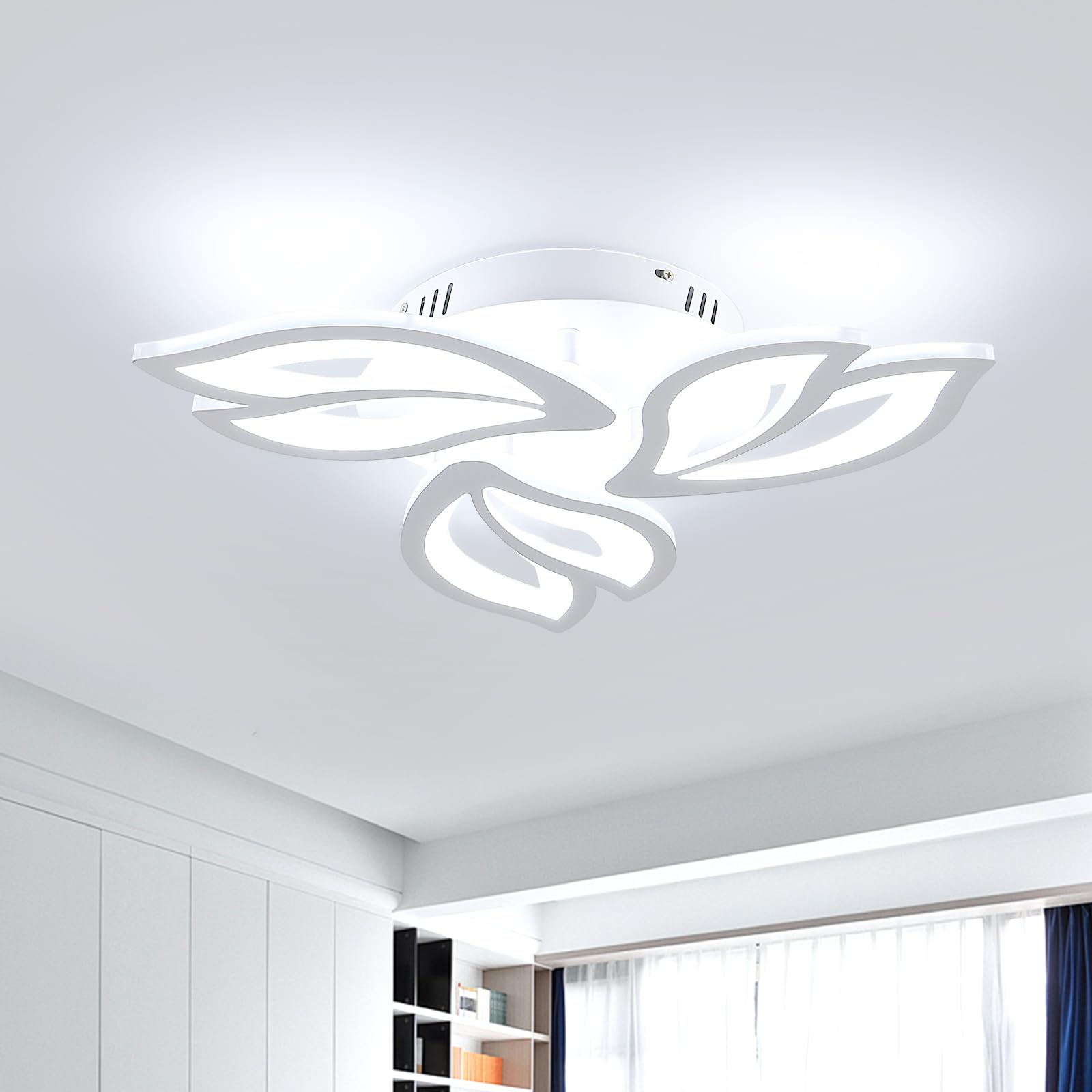 Dorlink Plafoniera LED Soffitto Moderna, 40W 3600LM Lampadario LED Camera da Letto, 6500K Bianco Freddo Lampadari LED Cucina, 3 Luci Plafoniera Fiore Bianco, Lampadario Soggiorno, Ø50CM