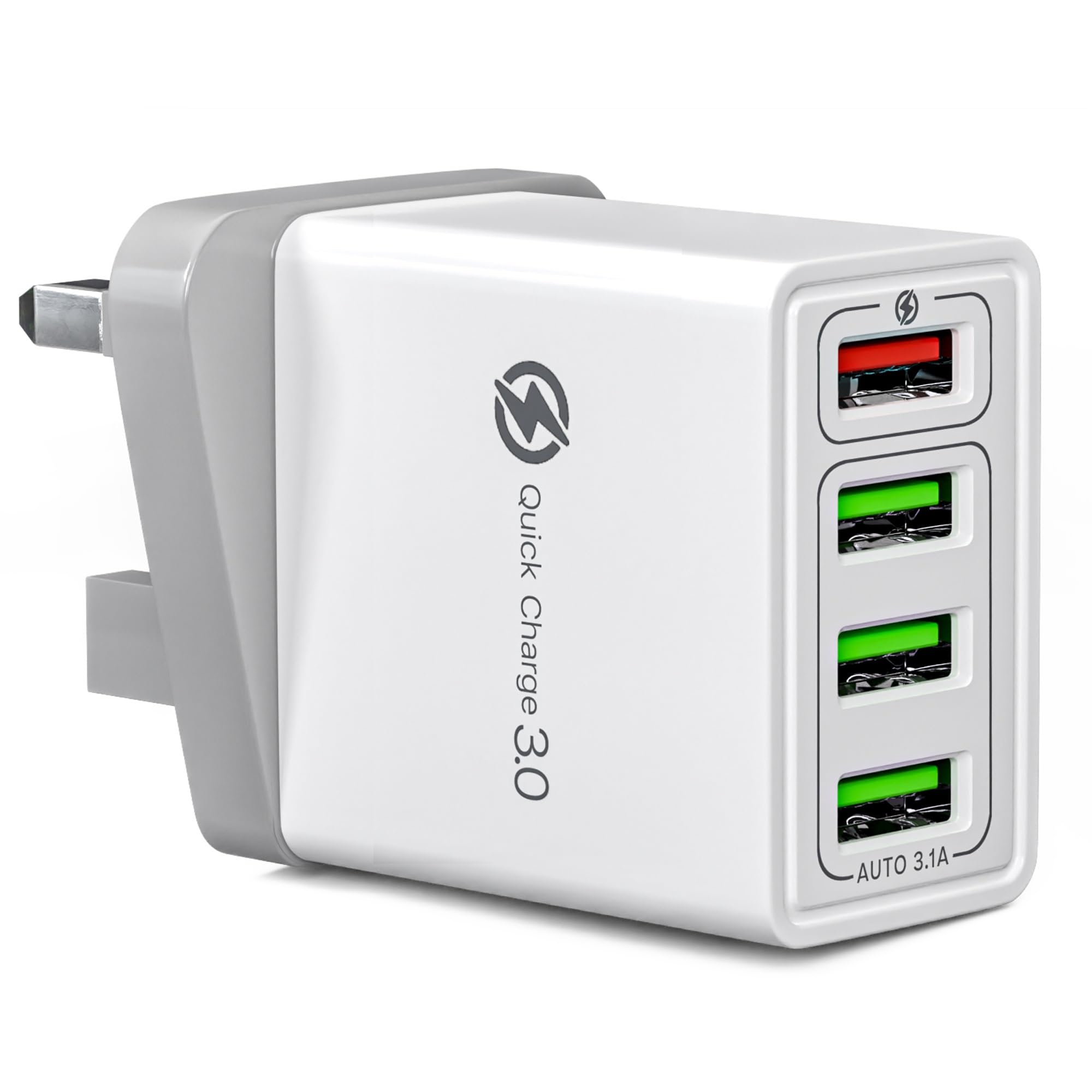 Fast Charger Plug USB Charger – Ultra Fast 4 Port Multi USB Plug Adaptor UK – 33W Quick Charge 3.0 Wall Charger Adapter Plug UK – Phone Charger Plug Fast Charging for iPhone, Samsung, iPad and more
