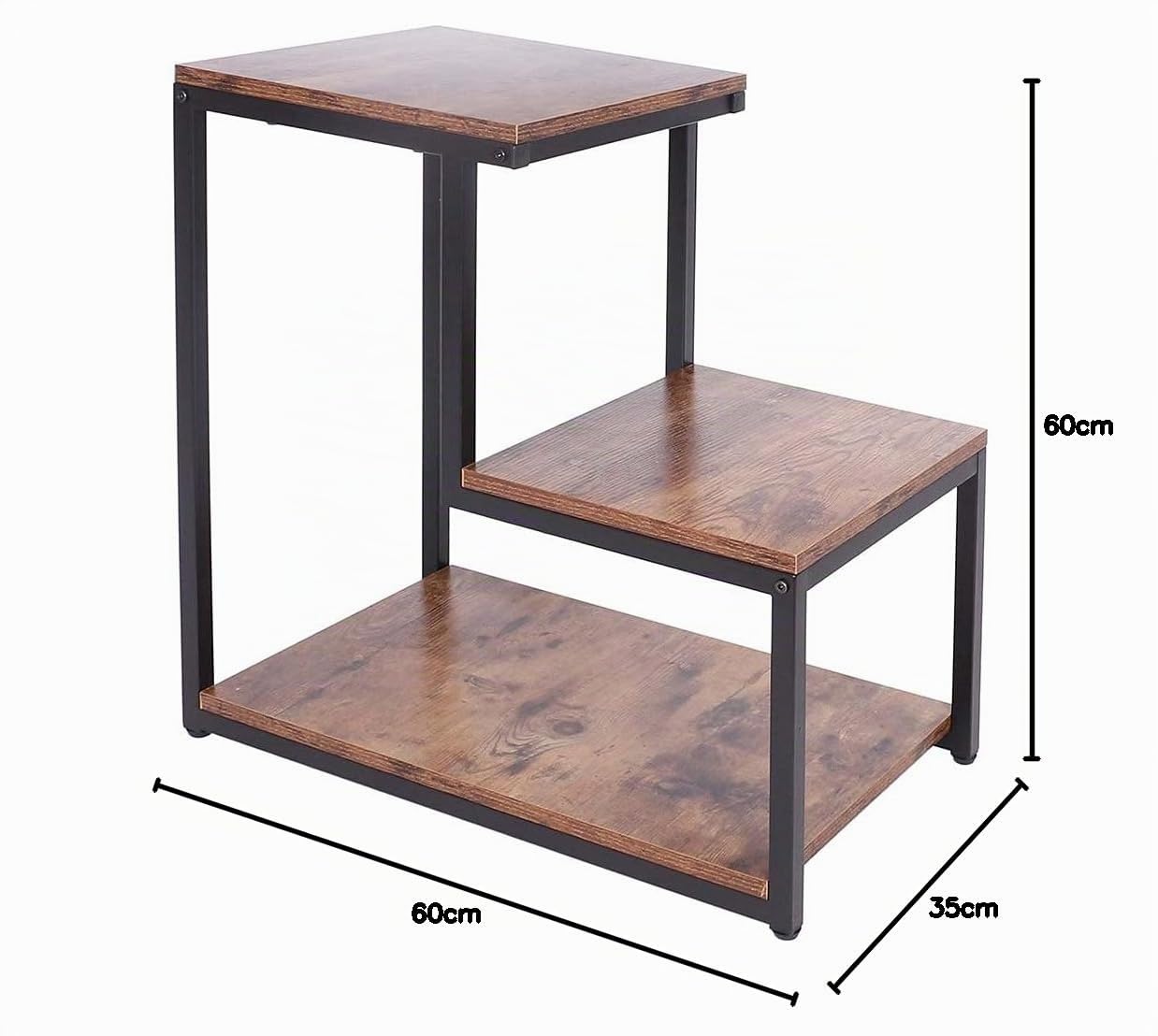 BAKAJI Bibliothèque Basse étagère à 3 étages en métal et Bois MDF, Table Basse latérale, canapé, Design Moderne, Industriel, pour Salon, Salon, Maison ou Bureau, 60 x 60 x 35 cm