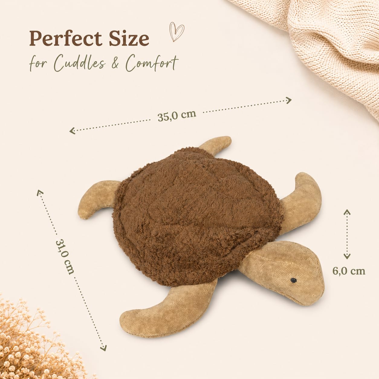 Kleine SENGER NATURWELT Kuscheltier-Schildkröte, Braun I Kuscheliger Begleiter, geeignet ab 3 Monaten I GOTS-zertifiziertes Plüschtier mit herausnehmbarem Wärmekissen