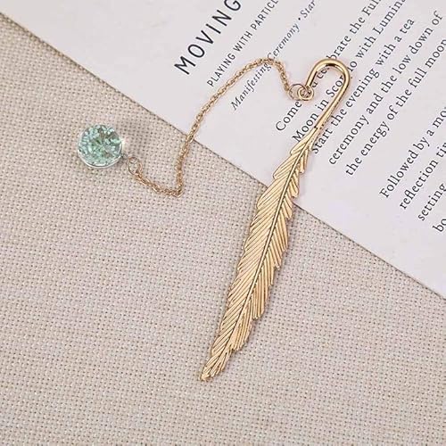 6 Pack Metal Feather Bookmark Charming Beaded Pendant With Dried Flower Specimens Inside Book Marker For Women #TOP3