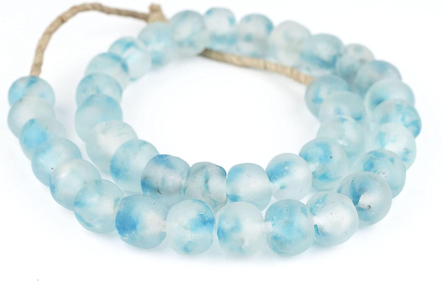 The Bead Chest Speckled Blue Recycled Glass Beads 18mm Ghana African Sea Glass Round Large Hole 28 Inch Strand Handmade Fair Trade