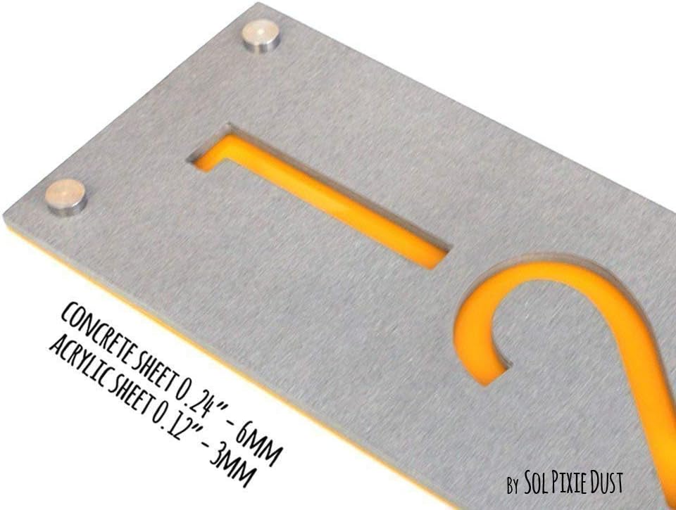 Modern House Numbers - Concrete with Orange Yellow Acrylic - Vertical - Contemporary Home Address - Sign Plaque - Door Number - Hotel Room