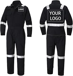 Tuboshu Macacão com texto e logótipo personalizado, uniformes de algodão puro para homens, conjunto de roupa de trabalho de manga comprida, macacões refletores para trabalhadores de reparação