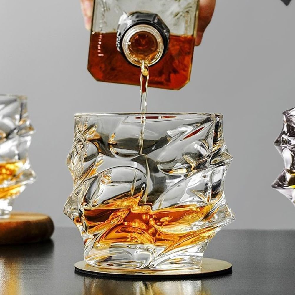 Storm Japanese Crystal Whisky Glass, Old Fashioned Whiskey Glasses, Bourbon Gifts for Men, Unique Stemless Wine Glass Set (4PCS)