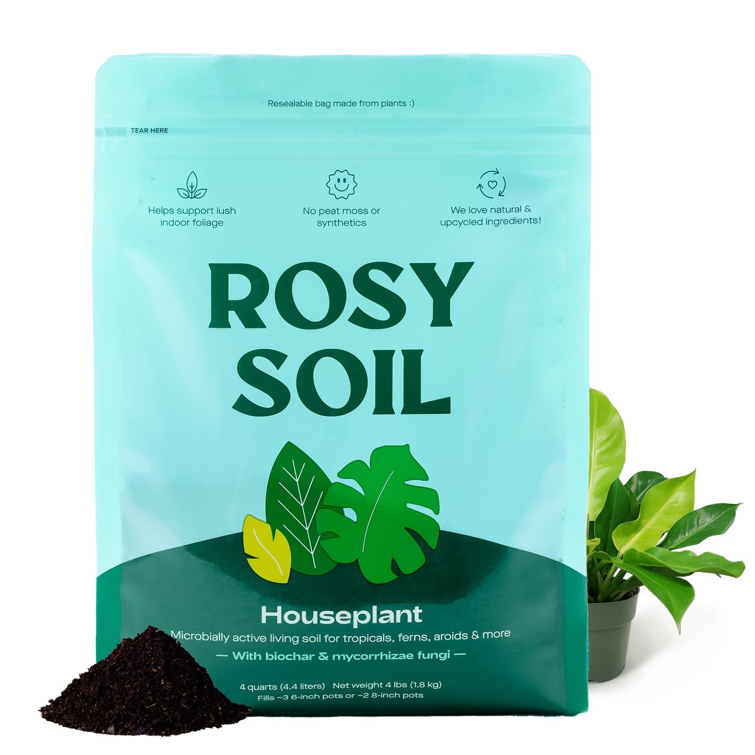 - Rosy Soil Indoor Potting Soil for House Plants - Organic Potting Soil Mix for Indoor Plants - Enriched w/Root-Boosting Biochar for Foliage Plants, Flowers, Herbs - Peat Free, Less Prone to Gnats - 4qt