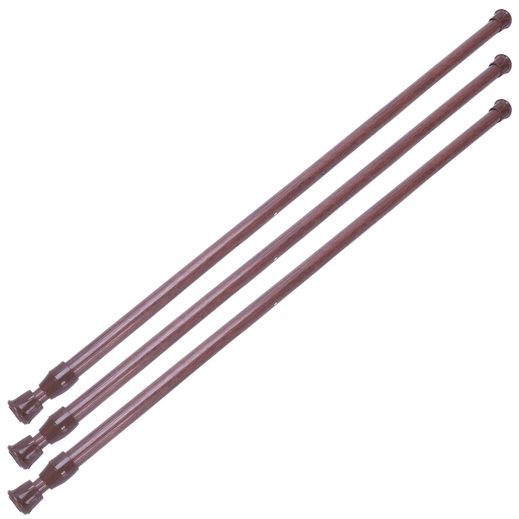 Hndhbfgrt 3X Extendable Telescopic Spring Loaded Net Voile Tension Curtain Rail Pole Rods,55-90cm,Wood Color