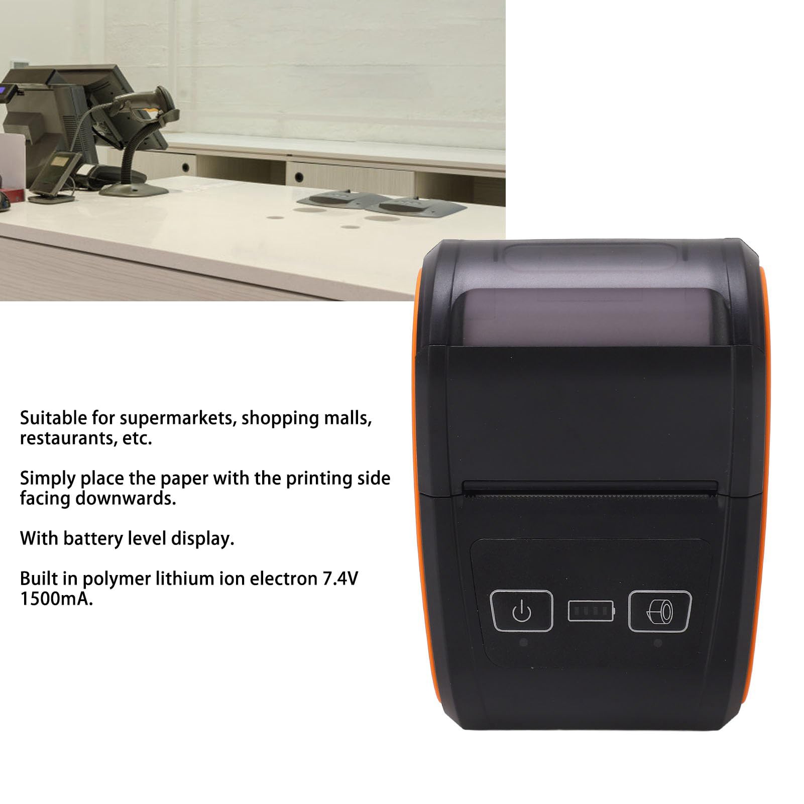 Impresora de Recibos Bluetooth de 58 mm con Velocidad de Impresión de 90 mm/s, Impresora Térmica Portátil con Batería Recargable para Código QR y Gestión de Inventario