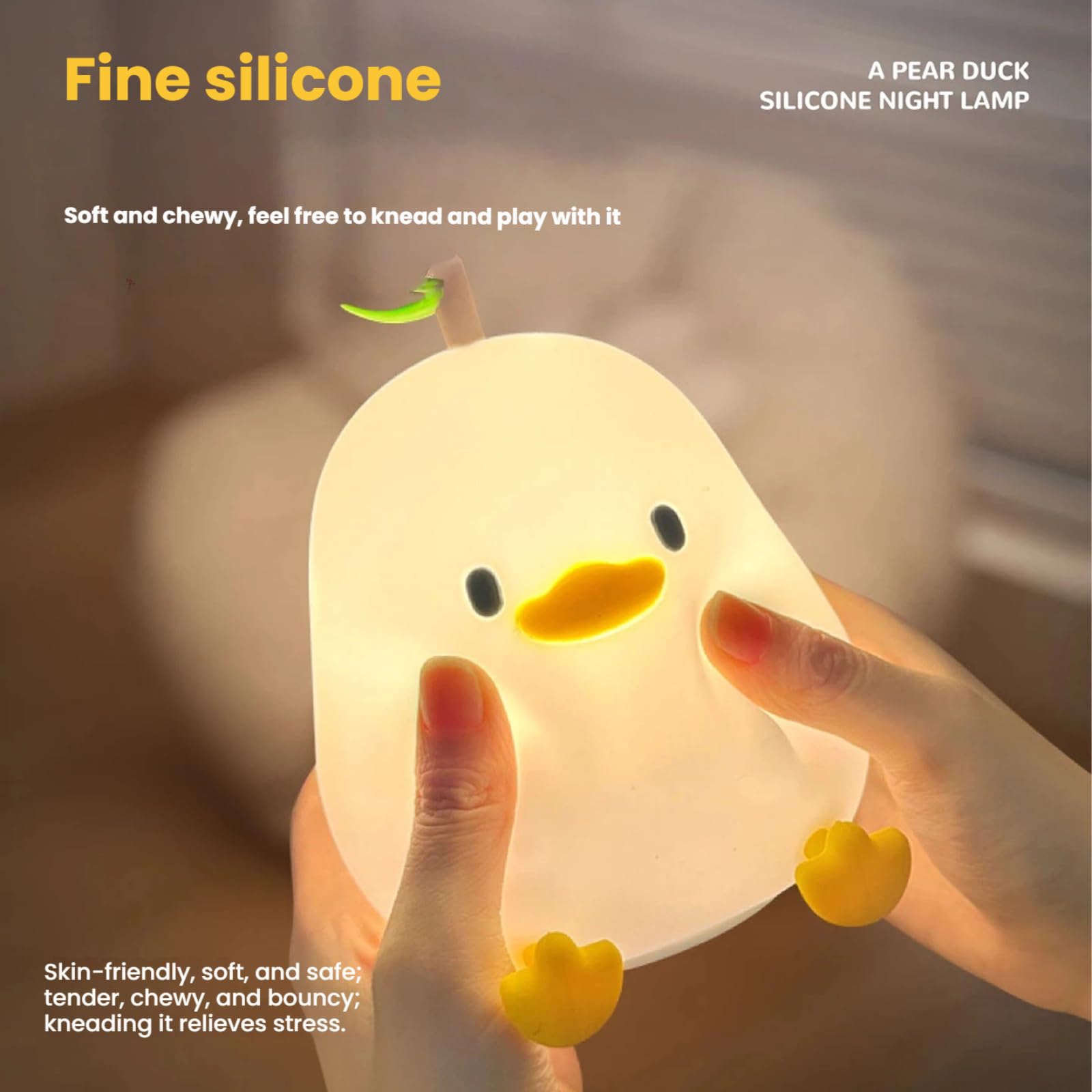 Luz nocturna táctil, bonita forma de pato, forma de animal, luz suave, lámpara de noche de silicona, para habitación de niños