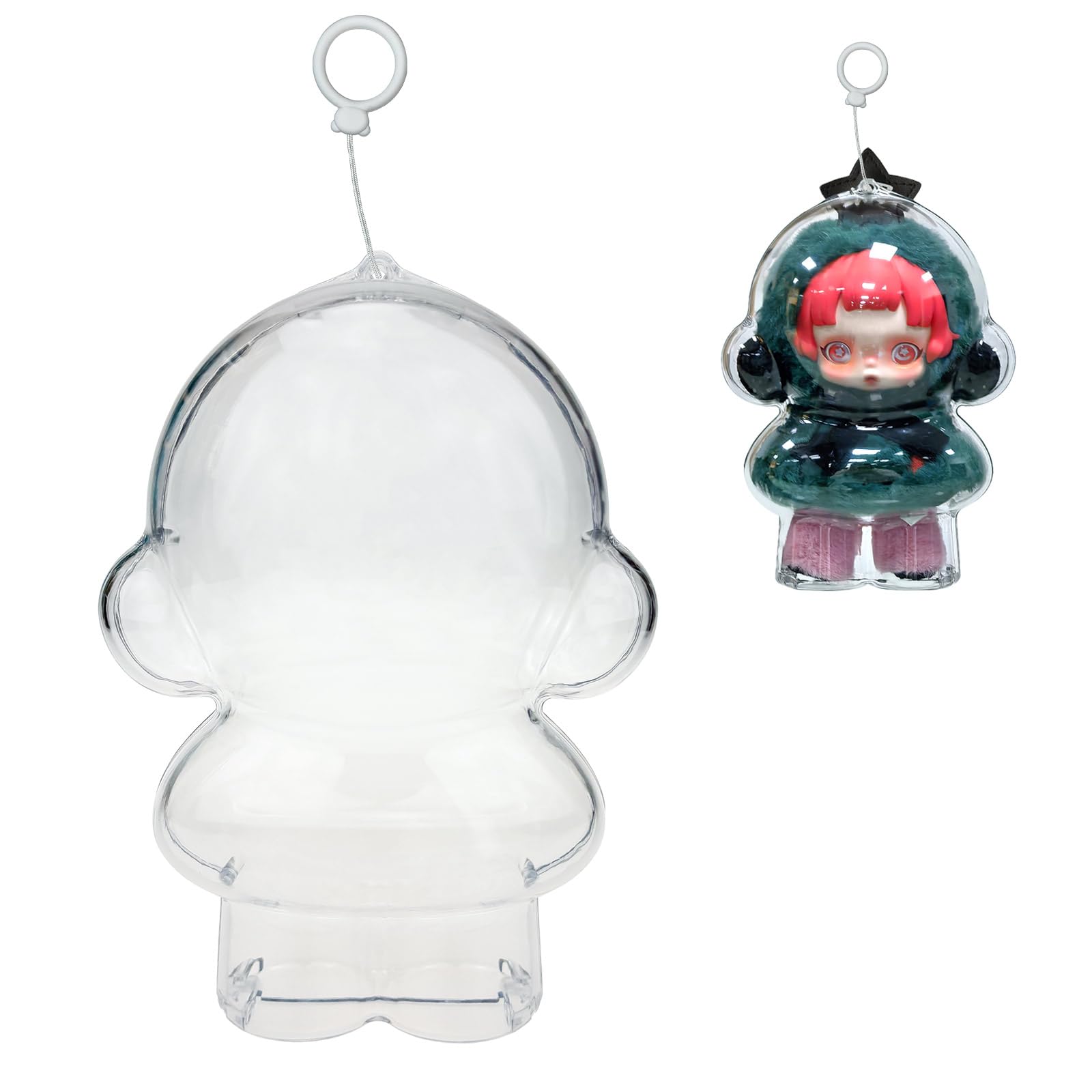 Transwon Protective Case for SKULLPANDA Winter Symphony, Clear Display Storage Case Acrylic Cover with Silicone Strap for SKULLPANDA Winter Symphony Series Plush (Doll is not Included)