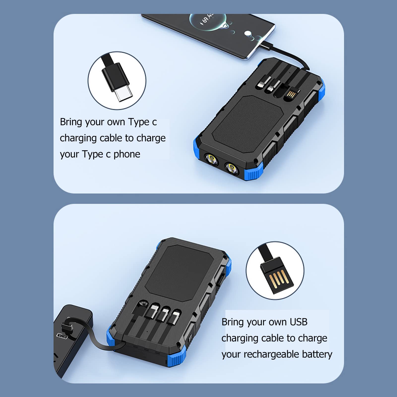 Banque d'énergie Solaire, Banque d'alimentation Portable ABS avec Batterie 36800 MAh, Chargement sans Fil 3 Sorties USB Lumière LED, pour Voyage Camping Chargement de Téléphone 'Urgence