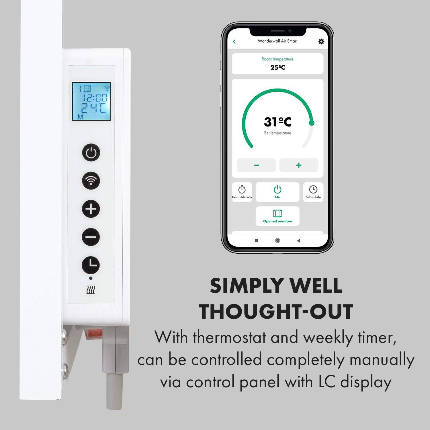 Klarstein Riscaldamento a infrarossi con termostato, 350 W, riscaldamento elettrico intelligente a infrarossi, per montaggio a parete, IR con controllo app IoT/WiFi, radiatore per ambienti umidi,