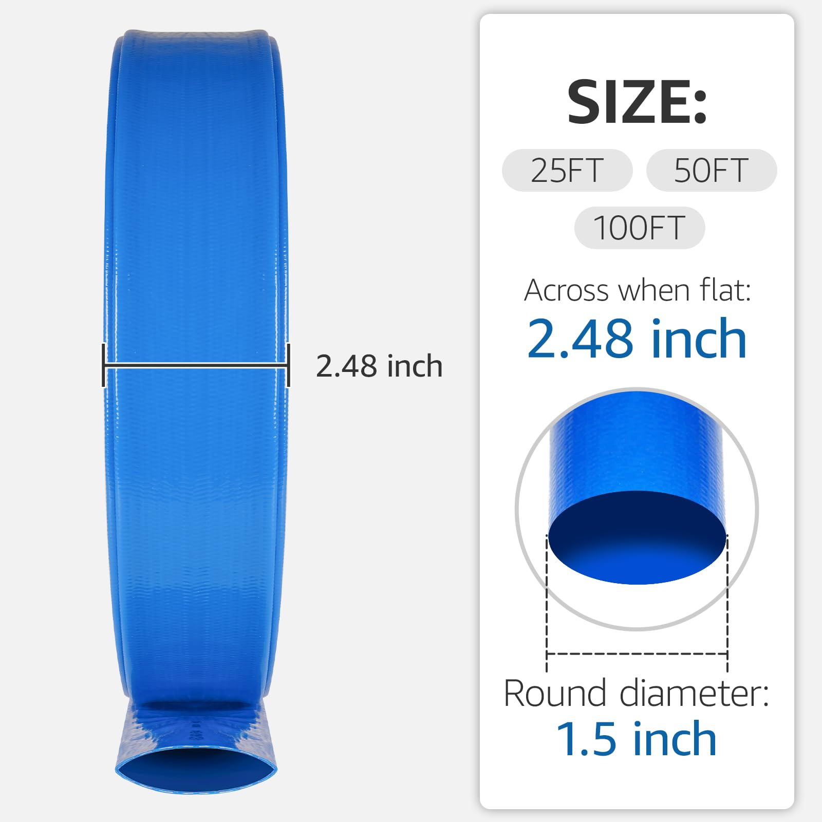 Manguera de retrolavado de piscina de 1.5 pulgadas x 100 pies, manguera de descarga de PVC resistente, manguera de descarga plana con 2 abrazaderas, mangueras de drenaje de piscina para piscinas