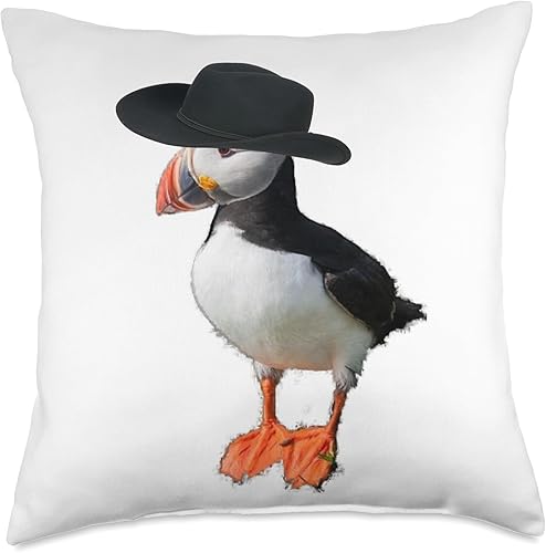 Papageitaucher T-Shirt Cowboy Hut Vogel Geschenk Camiseta de frailecillo con sombrero de vaquero, idea de regalo, almohada de 18 x 18 pulgadas,