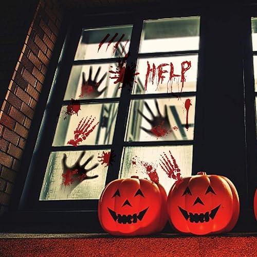 Miniatura 6 de Tuzuaol 119 piezas de decoraciones de Halloween sangrientas huellas de manos sangrientas de Halloween, calcomanías de cuchillo, calcomanías de