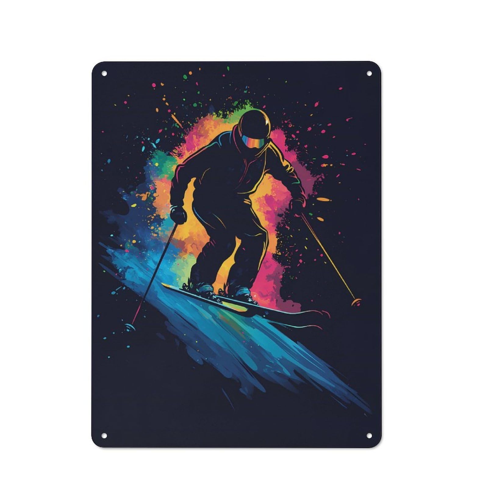Junmoney Skier In Motion Retro-Style Metal Plaque 40X30cm For Garage Or Workshop, For Garage, Workshop And Man Cave Decoration