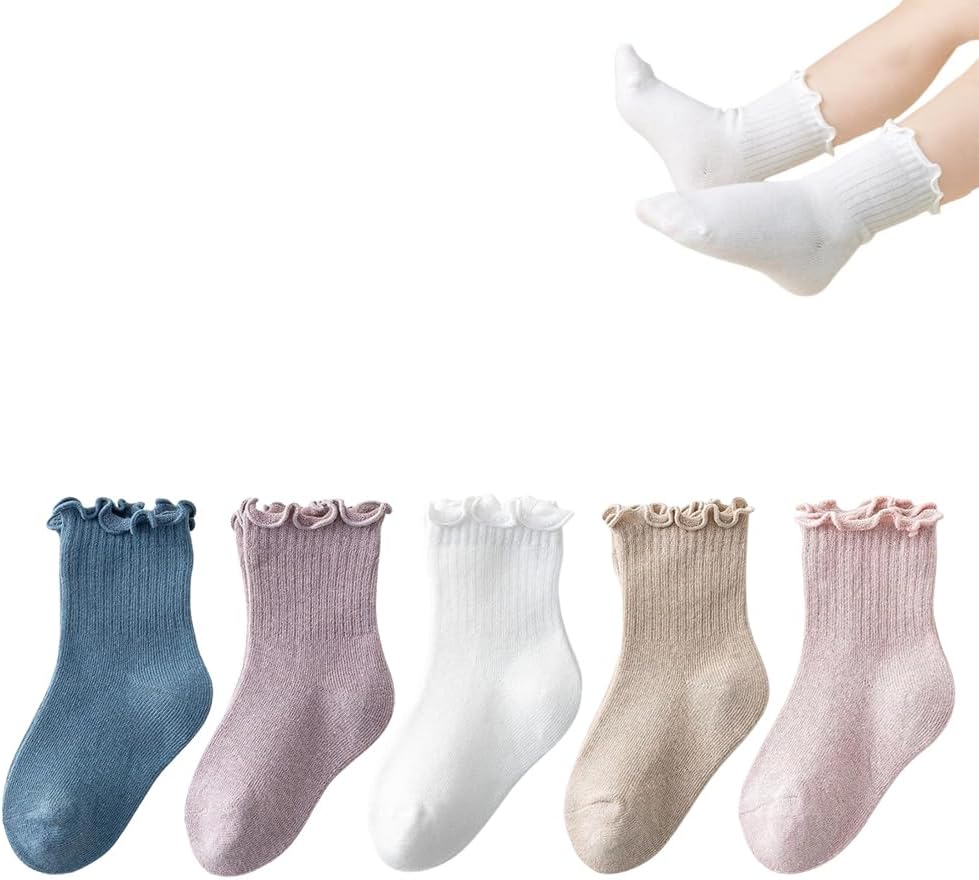 WATOCHE Baby Toddler Girls Ruffle Socks Newborn Infant Girl's Knee High Solid Cotton Long Socks