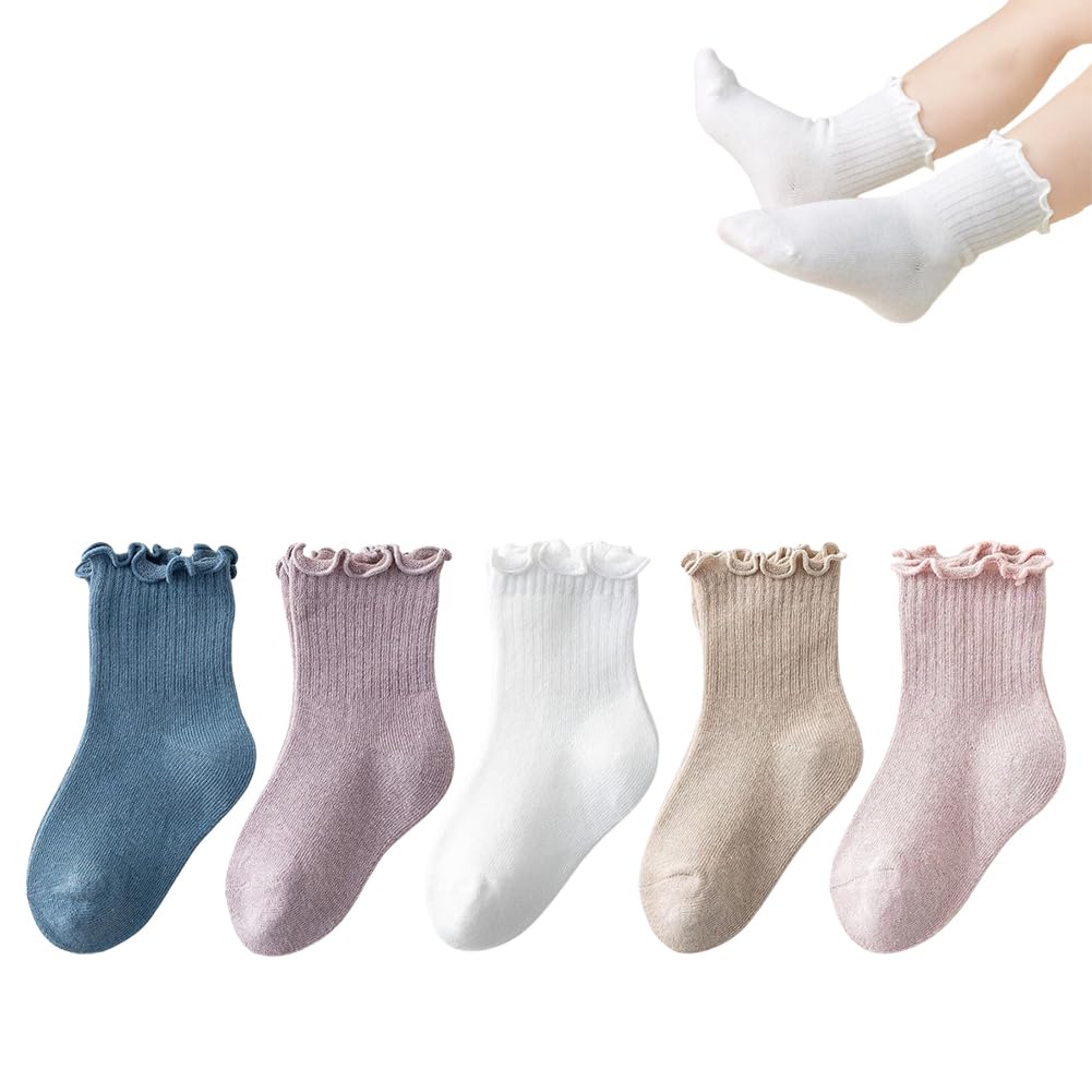 Baby Toddler Girls Ruffle Socks Newborn Infant Girl's Knee High Solid Cotton Long Socks