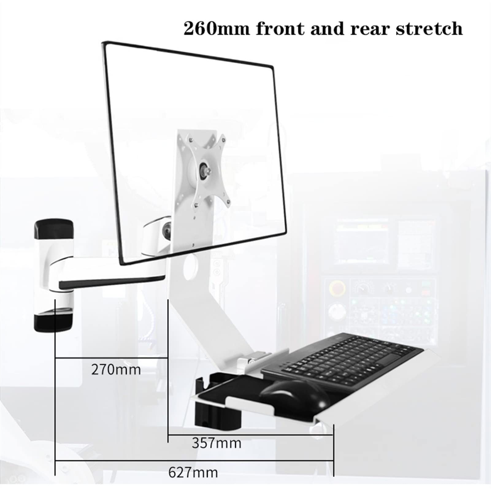 Brazo Monitor de Escritorio Estación de trabajo de montaje en pared: brazo de montaje VESA de movimiento completo, soporte de monitor mecánico ajustable con brazo de bandeja for teclado, escritorio er
