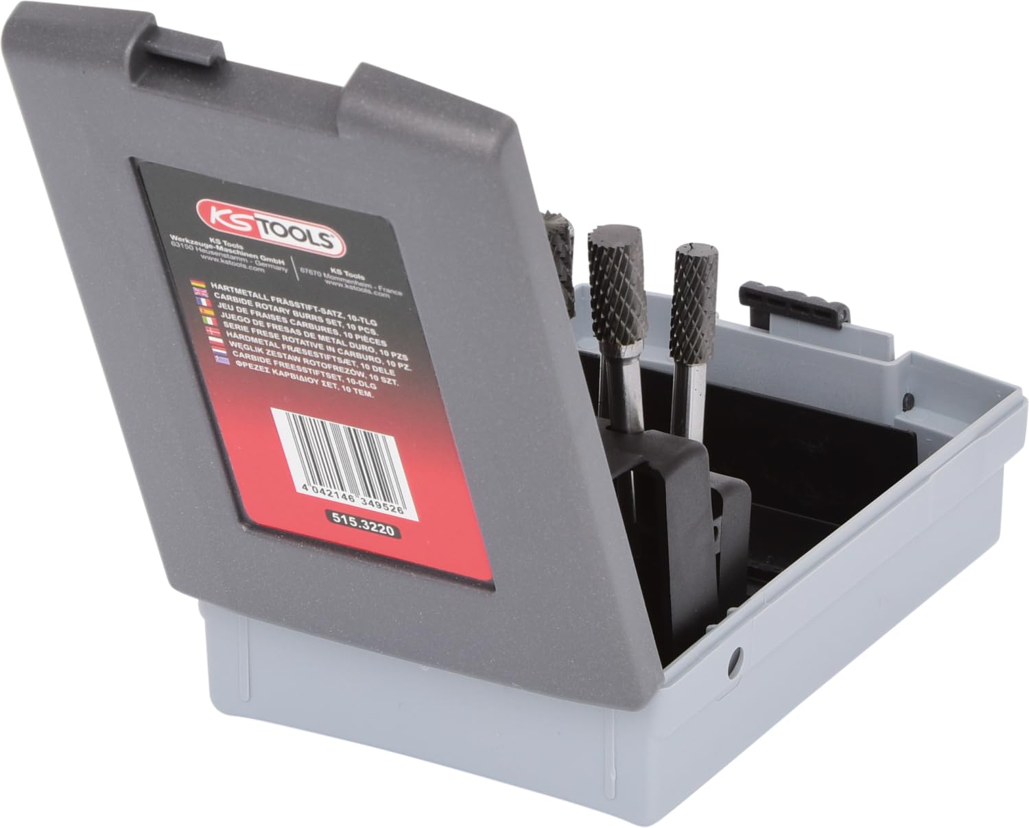 KS Tools 515.3220 HM Frässtift-Satz, Kunststoffkassette, 10-tlg.