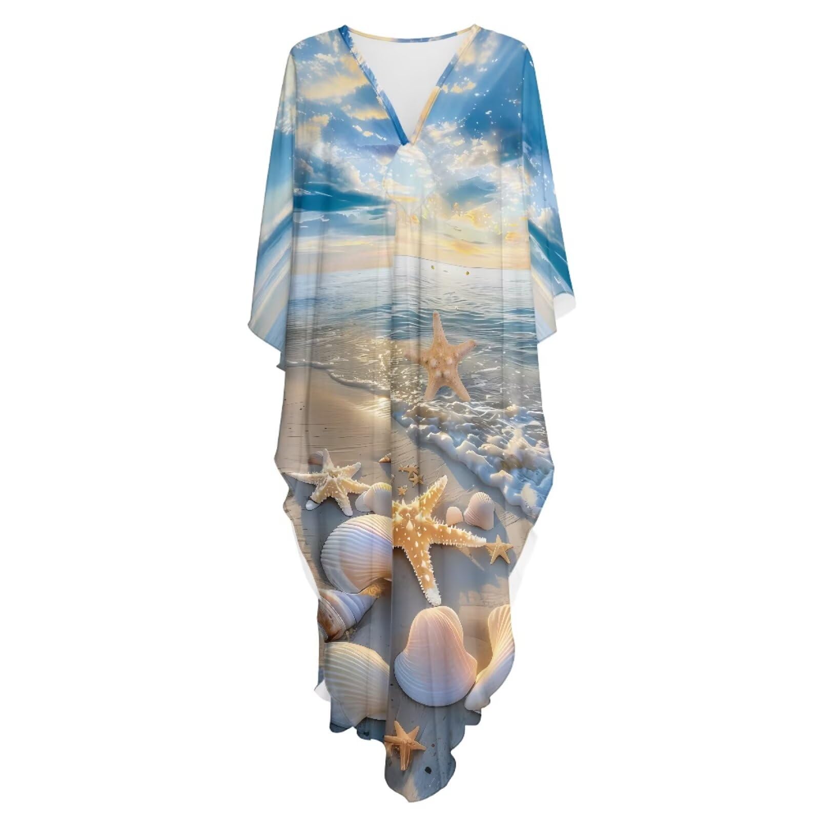 Poceacles Damska sukienka plażowa typu kaftan plus size letnia sukienka dekolt w serek bikini strój kąpielowy okrycie z rękawami nietoperza