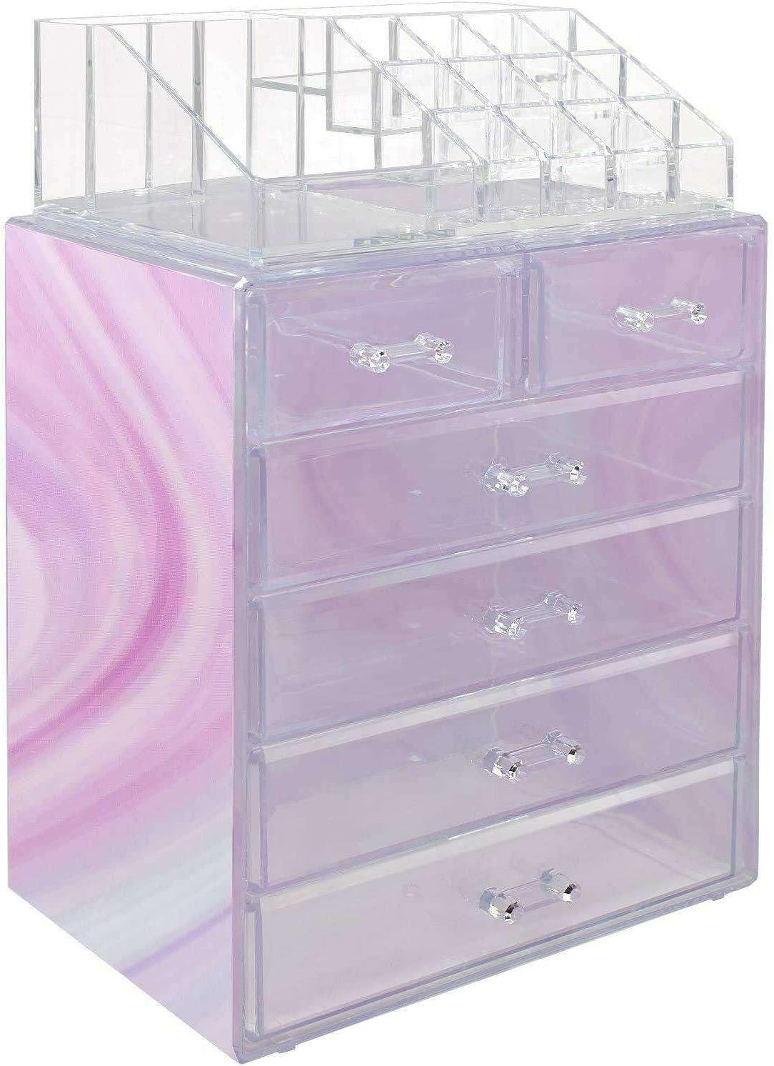 LKOP Acrylic Makeup Organizer with 6 Drawers & 16 Slots Jewelry Cosmetics Storage Box Tie Dye Cosmetic-display-cases Makeup organizer Bathroom organizer Makeup bag Storage cabinet Bathroom stora