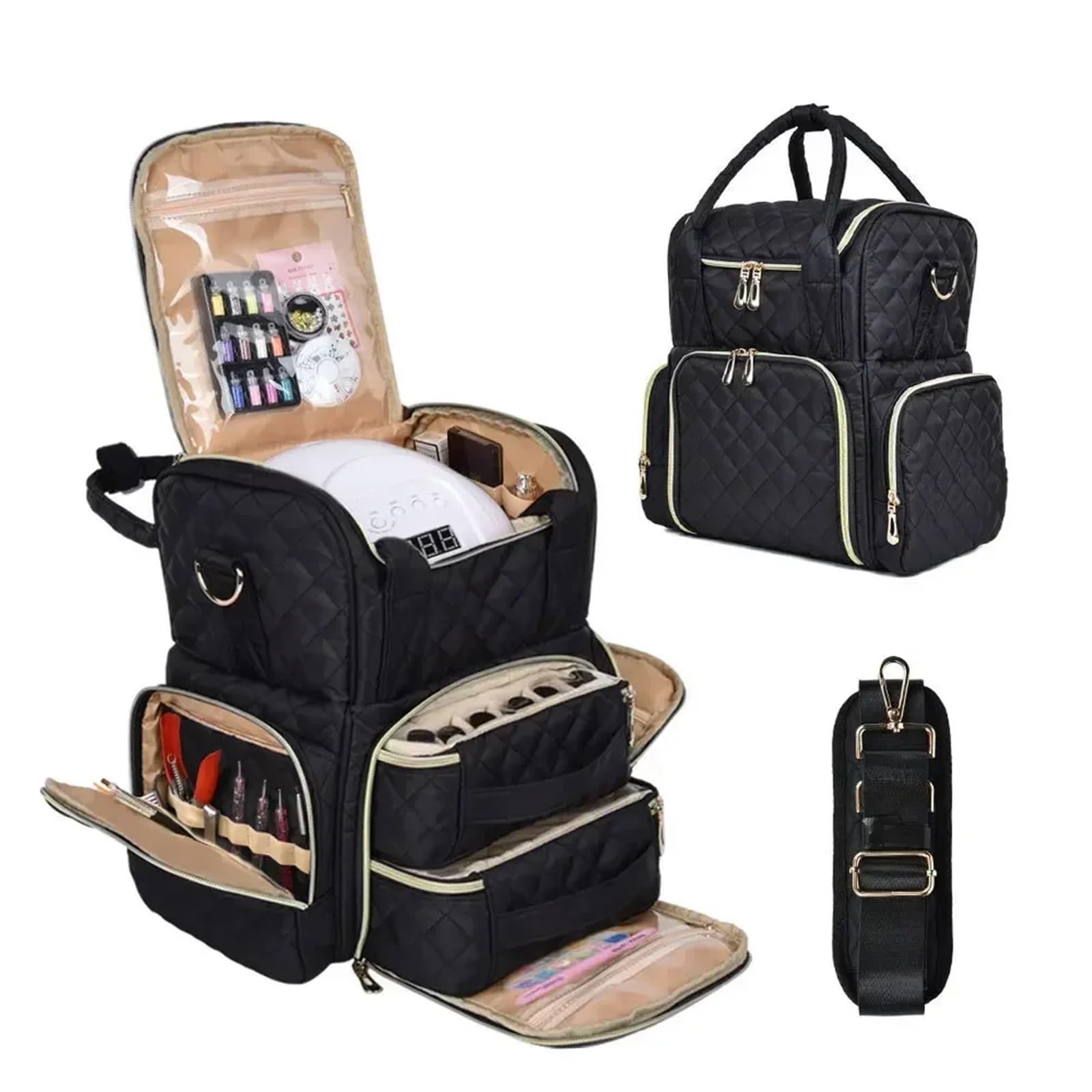 Nagellack Aufbewahrung Nagellack-Organizer-Tasche for 48 Flaschen, Nagelkunst-Aufbewahrungskoffer for Taschen, Kosmetik-Handtaschen-Organizer, Reise-Nagellack-Etui(Pink)
