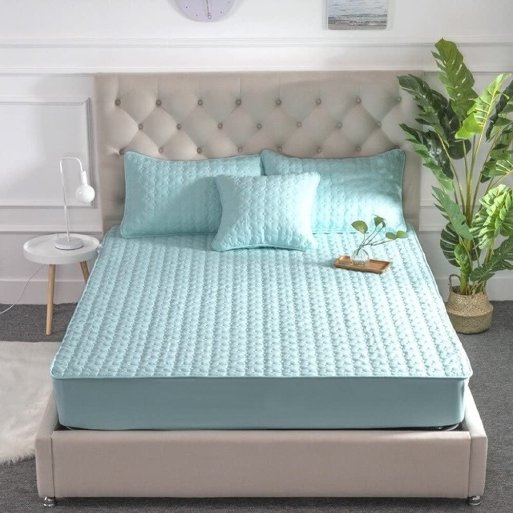 Zmywalny narzuta na łóżko Queen King Size oddychający jednolity kolor pokrowiec na materac tłoczone pikowane zagęścić ochraniacz na materac, zielony, 160x200x25cm