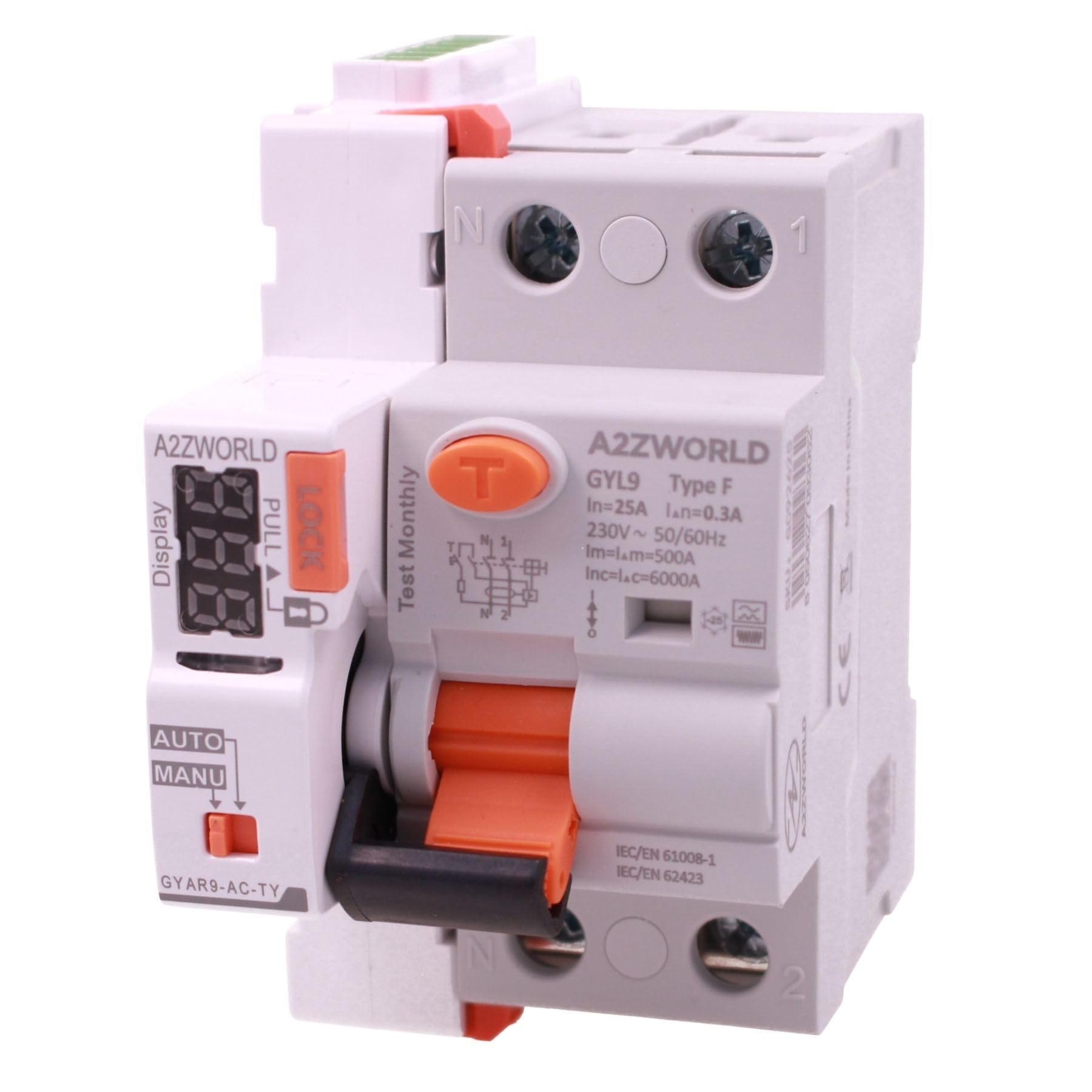 Interruptor Diferencial WiFi Tipo F 63A 300mA Autorrearmable, APP Tuya Smart Life, 1P+N 6kA, 3 Módulos, Selectivo 0,3A, Control Remoto