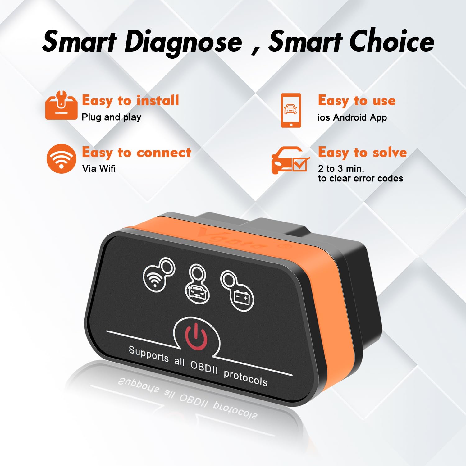 vLinker iCar2 Mini skaner OBD2 WiFi Adapter interfejsu skanowania pojazdów Narzędzie do diagnostyki samochodowej Check Engine Light dla systemów iOS i Android z kluczem sprzętowym Auto Sleep