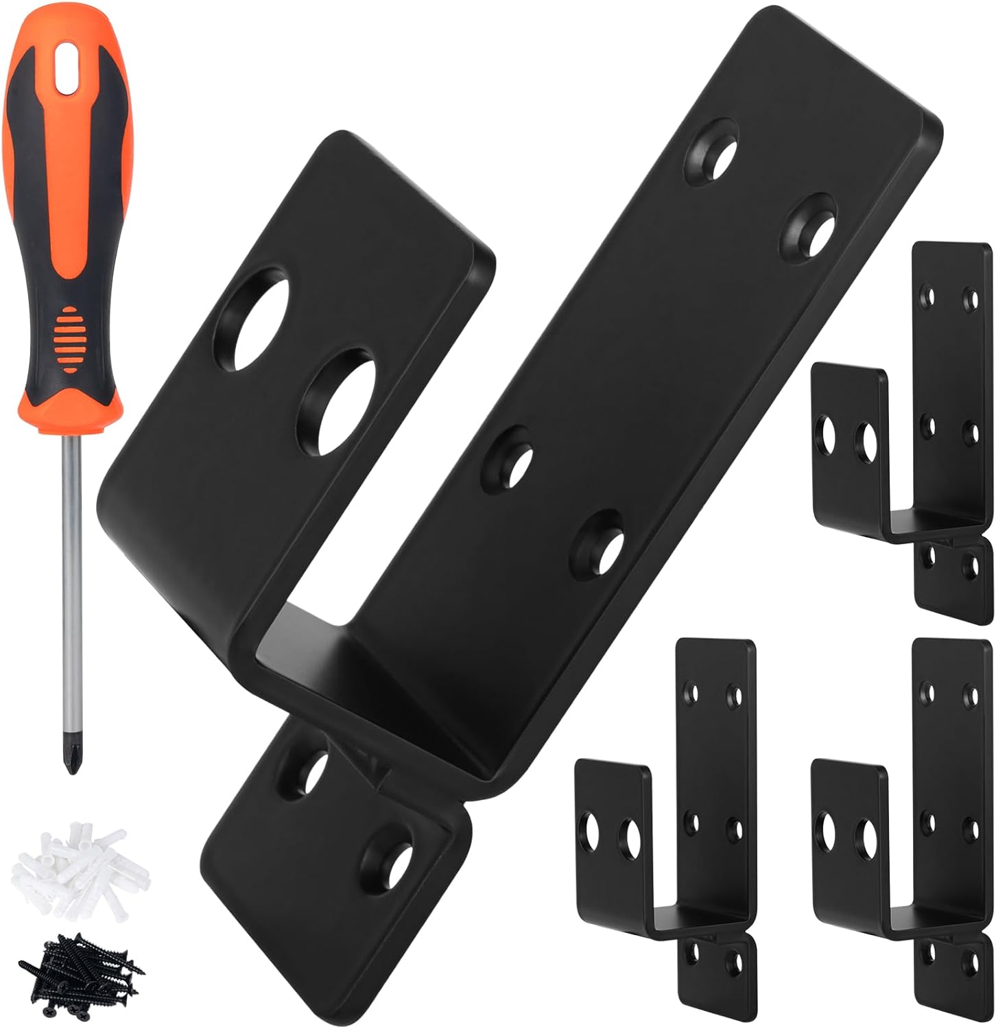 4 Pcs Heavy Duty Door Bracket 2x4 Door Barricade Bracket Security Bar Holder for 1-1/2 Inch Wide Wood, Extra Wide 2" Design with Triple-Isometric Row Screw Holes