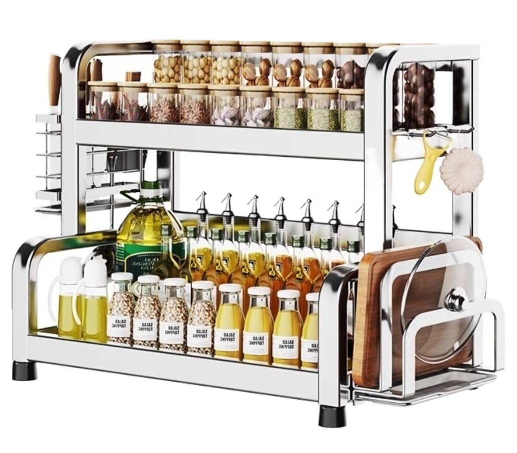 YNIYUJKL Spice Rack Spice Organizer Spice Shelf 304 Stainless Steel Spice Rack Organizer Shelf Kitchen Storage Rack Countertop Seasoning Rack Seasoning Organizer Spice Rack Organ