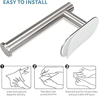 Vista 6 de Soporte para papel higiénico autoadhesivo, sin taladrar, para baño, baño, baño, soporte de pared, acero inoxidable (níquel cepillado)