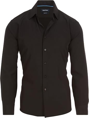 Nautica Slim Fit Mens Dress Shirts Long Sleeve Performance Polyester Fabric Wrinkle Free 4-Way Stretch
