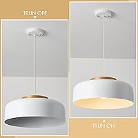 Vista 5 de Large Pendant Lighting, 17.7 inch,Natural Wood Cap, Adjustable Cord,Simple Modern Chandelier for Dining Room, Kitchen Table Matte White