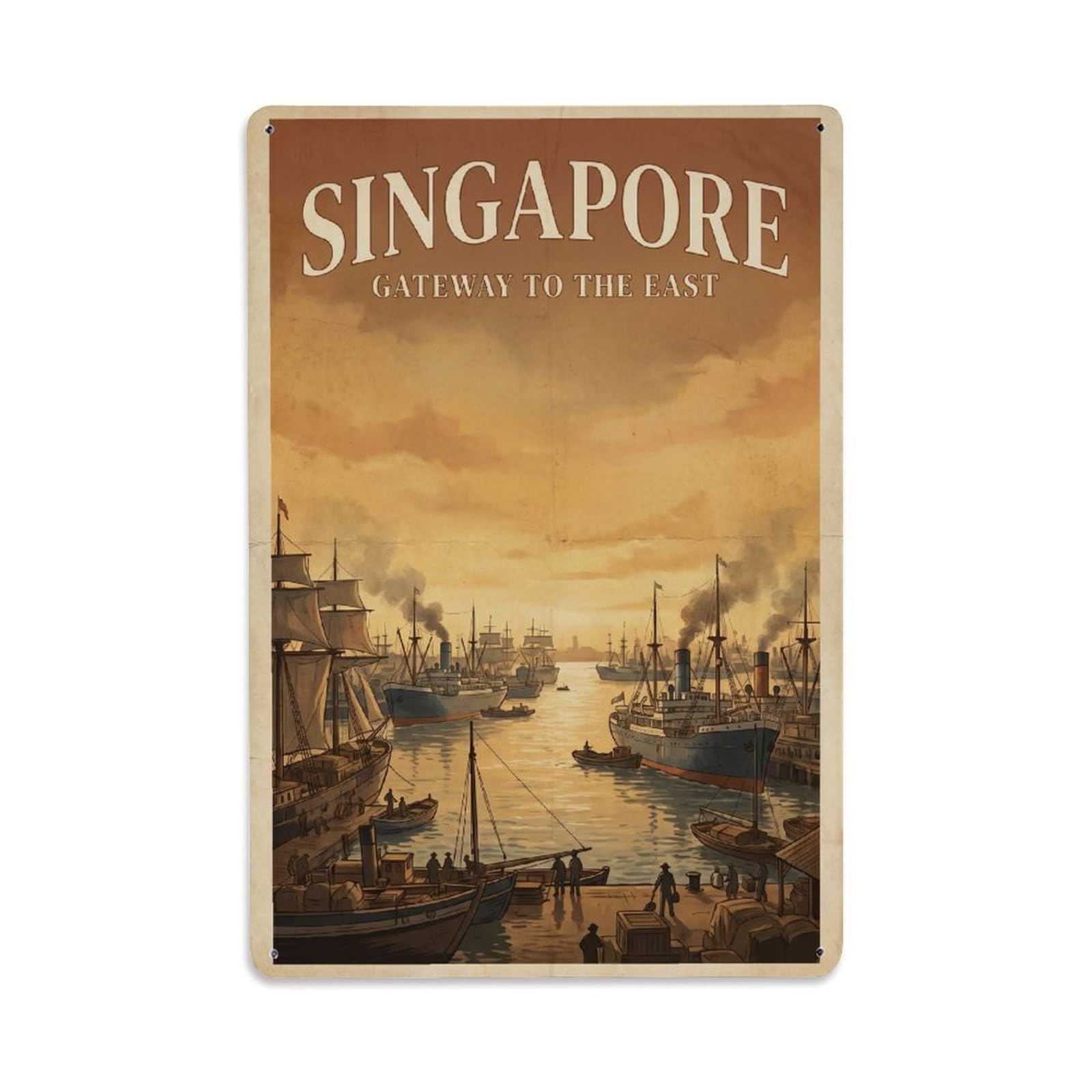 Gead 8X12inch Style Vintage Travel Singapore Harbor Metal Tin Sign