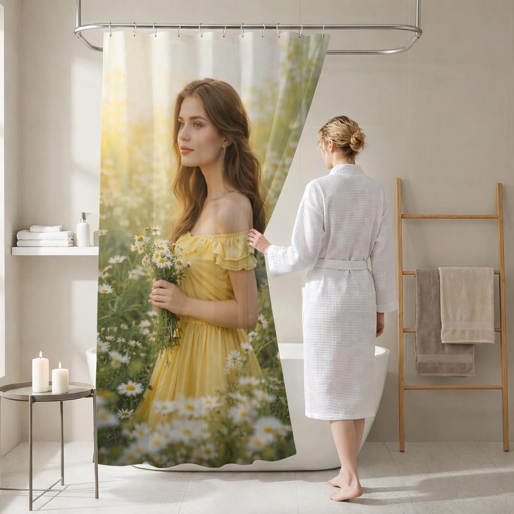 CUDIYST Personalized Shower Curtain, Customized Shower Curtain Set with Photo/Logo/Text,Custom Background Make Your Own Bathroom Shower Curtain - with 12 C-Hooks Home Decor for Bathroom