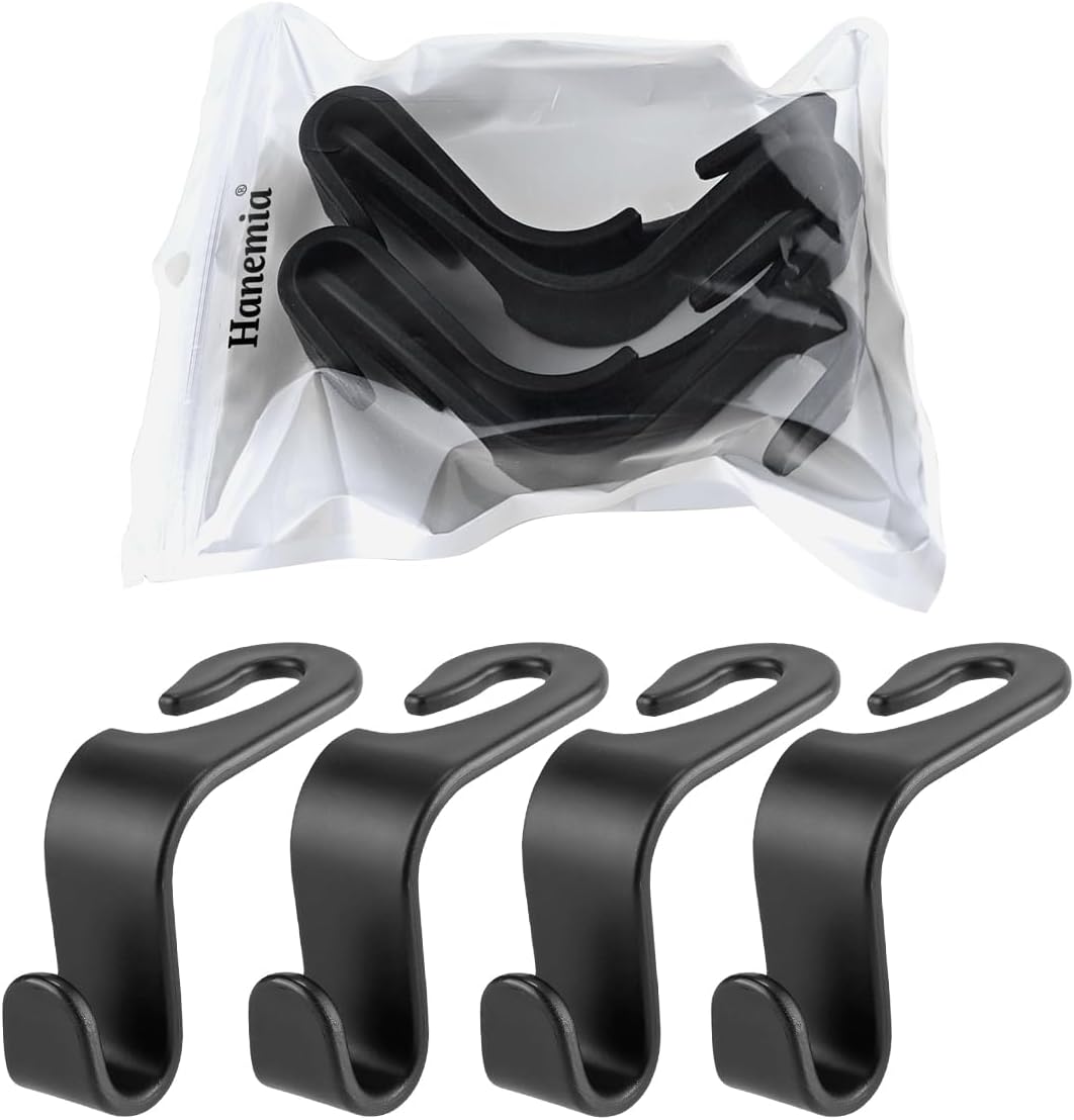 Car Back Seat Headrest Hooks, 4 Pack Black Stylish Back Seat Hanger for Car Handbag Clothes Coats Grocery Bags, Car Interior Accessories (Black2)
