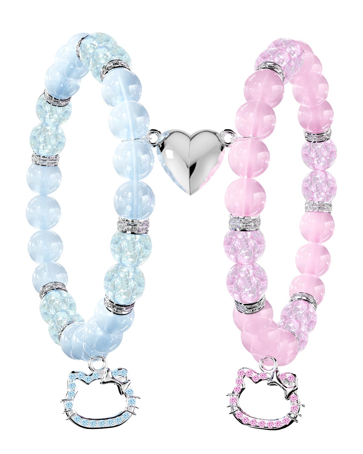 Nouneisk Cat Couples Bracelets Gifts for Him and Her Magnetic Touch Matching Bracelets for Couples Long Distance for Girlfriend Men Boyfriend Women Teen Christmas Valentines Day Birthday Gift Ideas