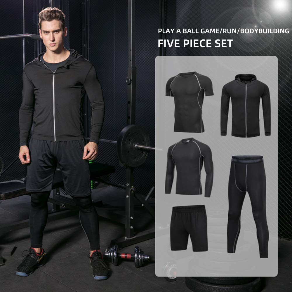 Męska koszulka kompresyjna, odzież sportowa, 5 sztuk, szybkoschnąca, oddychająca, do biegania, na siłownię, fitness