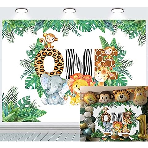 INRUI Jungle Boy 1st Birthday Party Photography Background Cute Wild Animals Theme Kid Birthday Party Backdrop (7x5FT) Cover