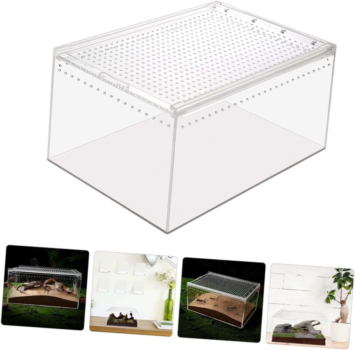 Yardwe Transparent Reptile Enclosure Leakproof Feed Bin for Tarantula Scorpion Gecko with Ventilation Design for Stable Airflow