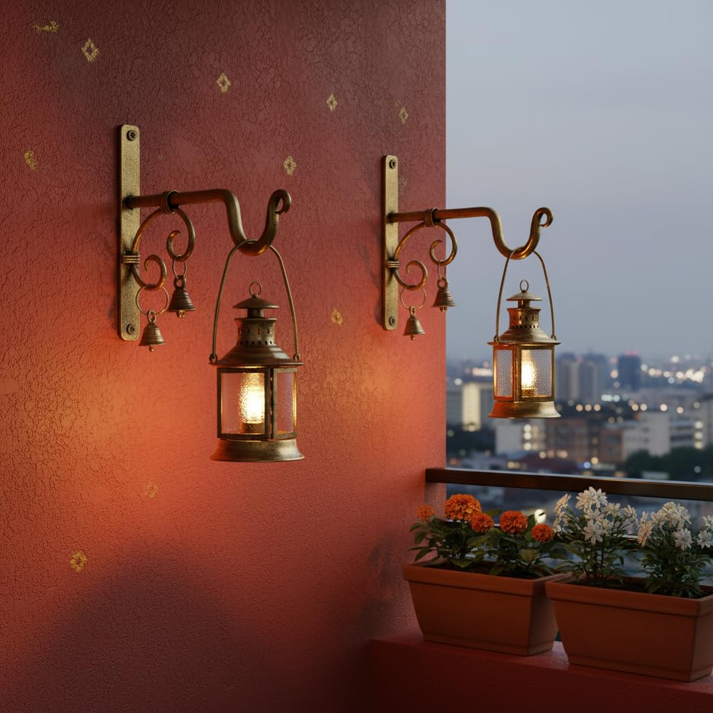 Lamcy Plaza Decorative Wall Brackets - 7.5 Inch (Pack of 2) - Hand Forged Antique Golden Brass Heavy Duty Metal Wall Hangers for Hanging Plants, Lanterns, Bird Feeders, Chimes - Indoor Outdoor Use 4
