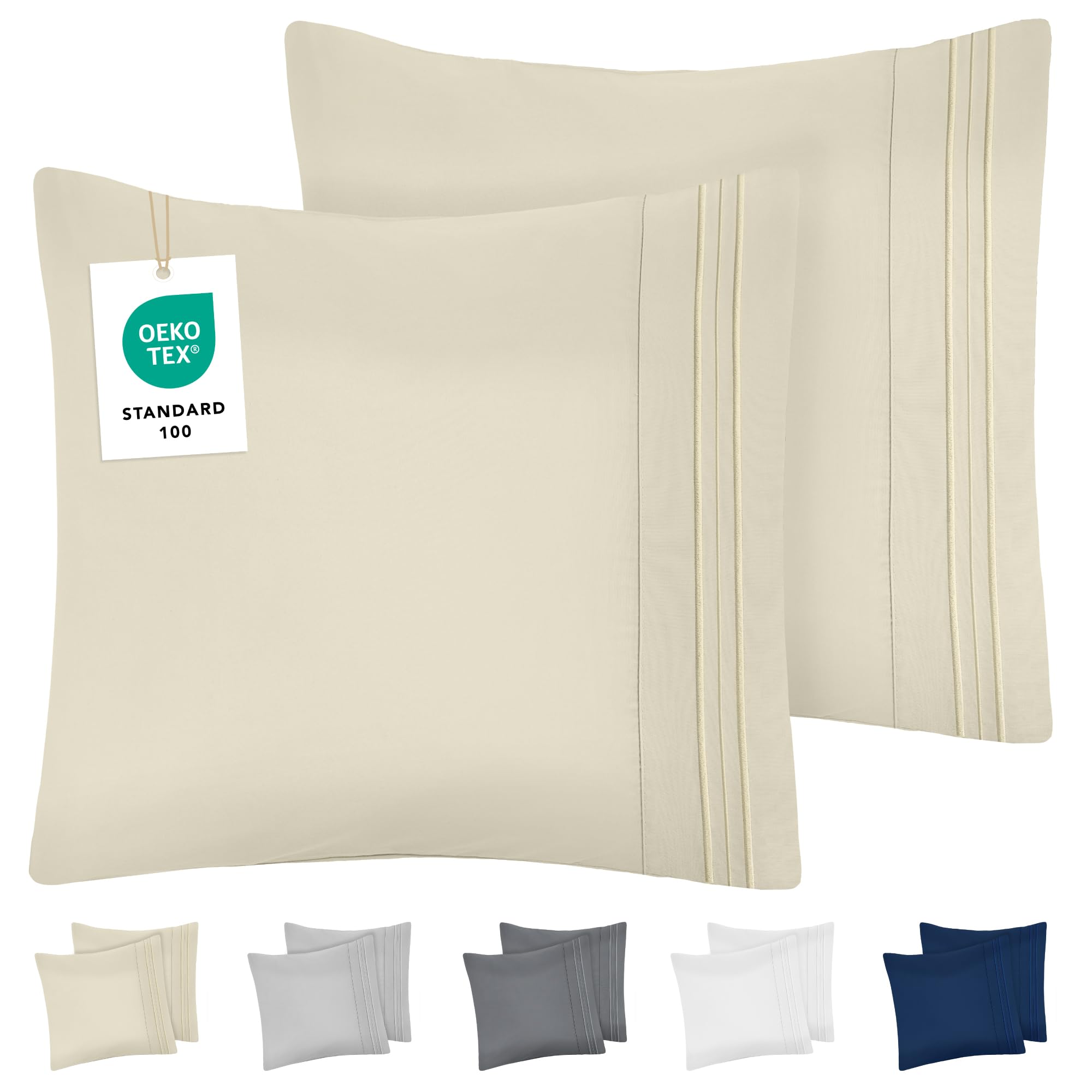 DREAMZIE Kissenbezug 60x60 Beige 2er Set Premium Mikrofaser mit Stickmuster Oeko-TEX Zertifiziert - Kopfkissenbezug 60x60 Weich